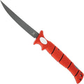 BUBBA 7" Tapered Flex Folding Knife with Non-Slip Grip Handle, Offset Full Tang Stainless Steel Blade, Lanyard Hole and Synthetic Sheath for Fishing