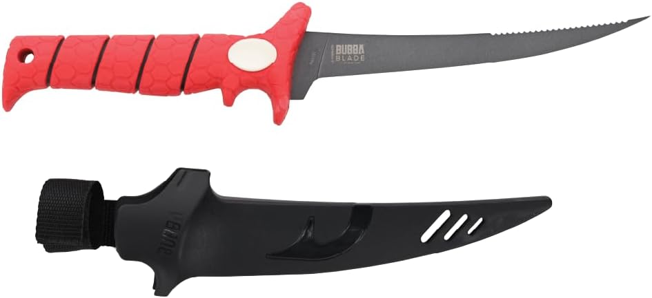 BUBBA Tapered Flex Fillet Knife with Sperrated Spine 7" with Non-Slip Grip, Corrosion-Resistant Stainless Steel for Filleting, Fishing, Outdoors