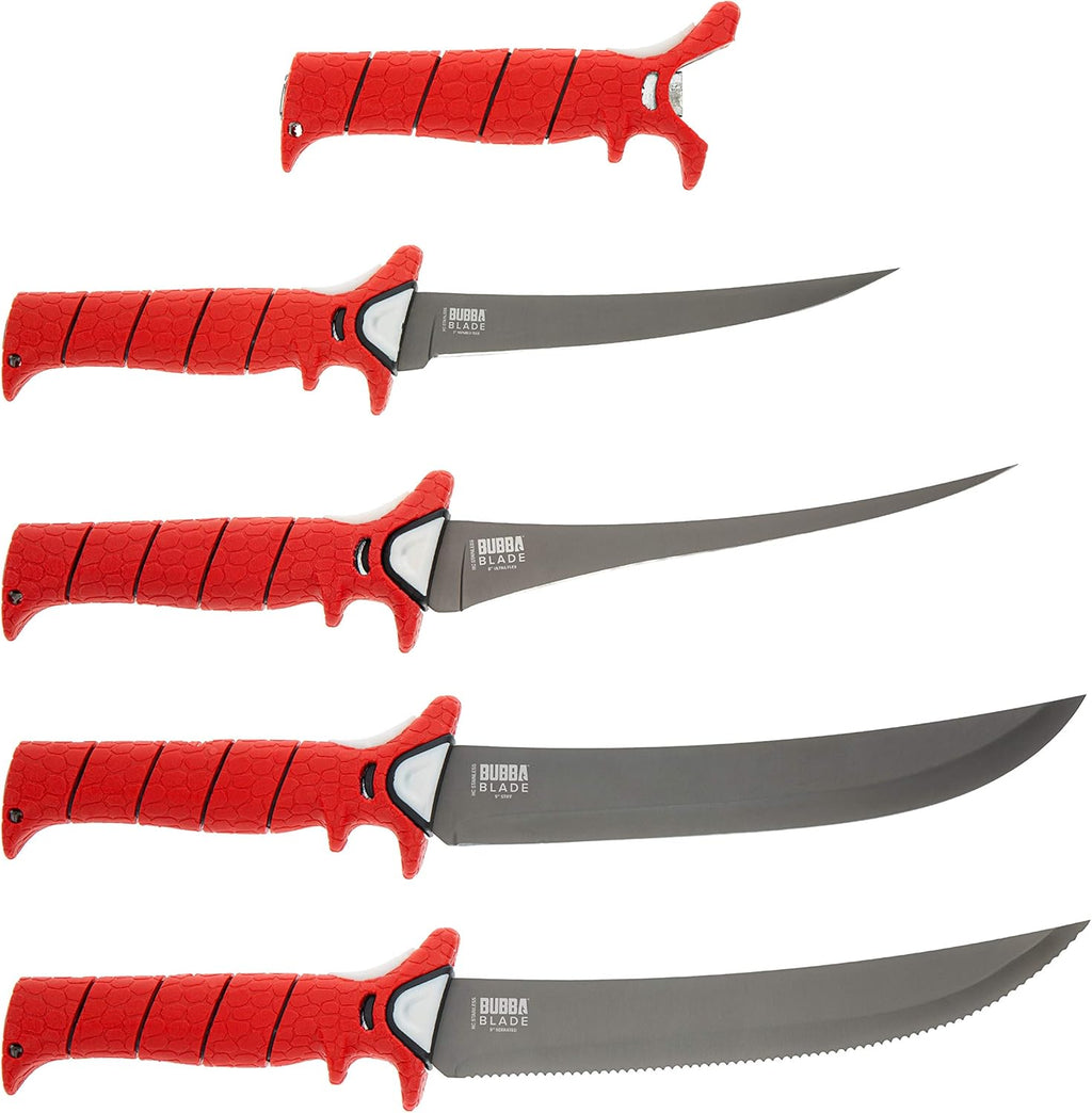 BUBBA Multi-Flex Interchangeable Blade Kit, with Non-Slip Grip Handle, 2 Ti-Nitride S.S. Coated Non-Stick Blades and Case for Fishing