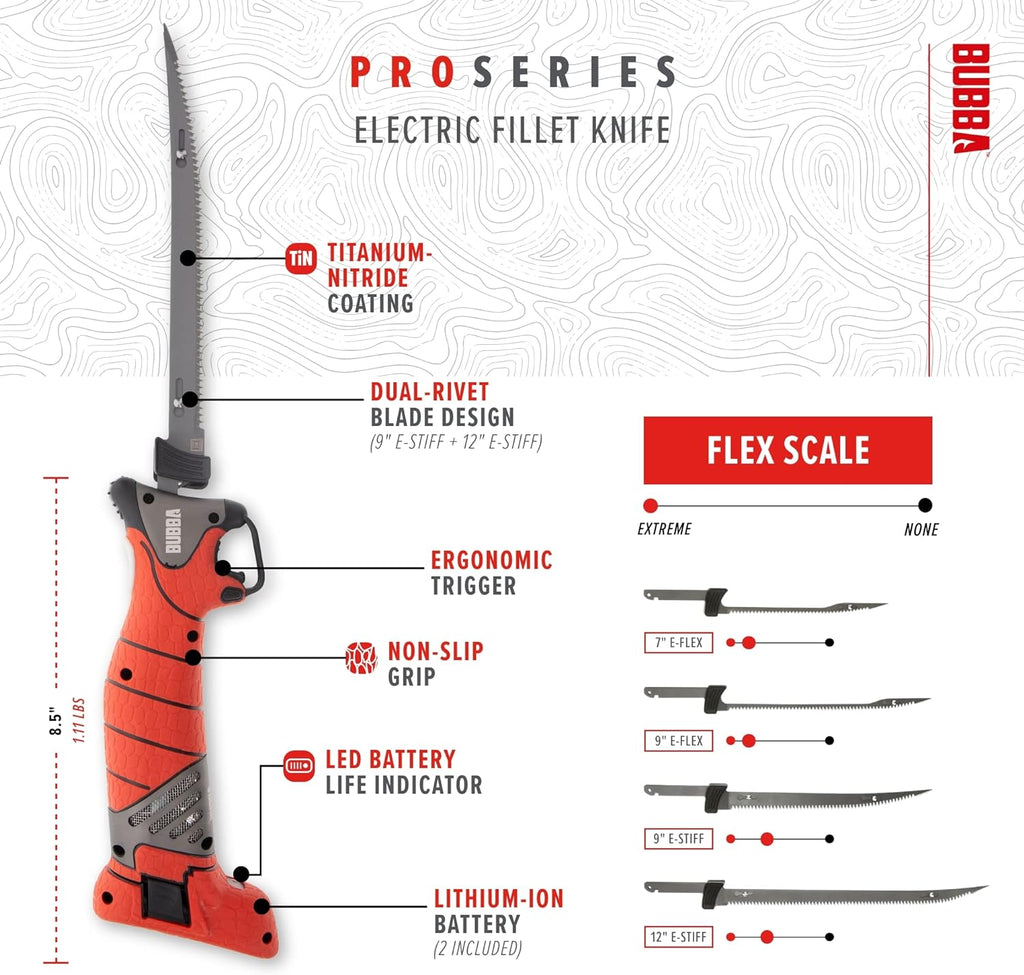 Bubba Pro Series Lithium-Ion Electric Fillet Knife with Non-Slip Grip Handle