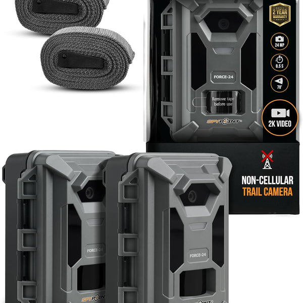 SPYPOINT FORCE-24 Twin Pack Non-Cellular Trail Camera, 2K Video, 24MP Photos, Low-Glow LEDs, Night Vision Game Camera, 70ft Motion Detection, Affordable Trail Cam, Must-Have Hunting Equipment (2)