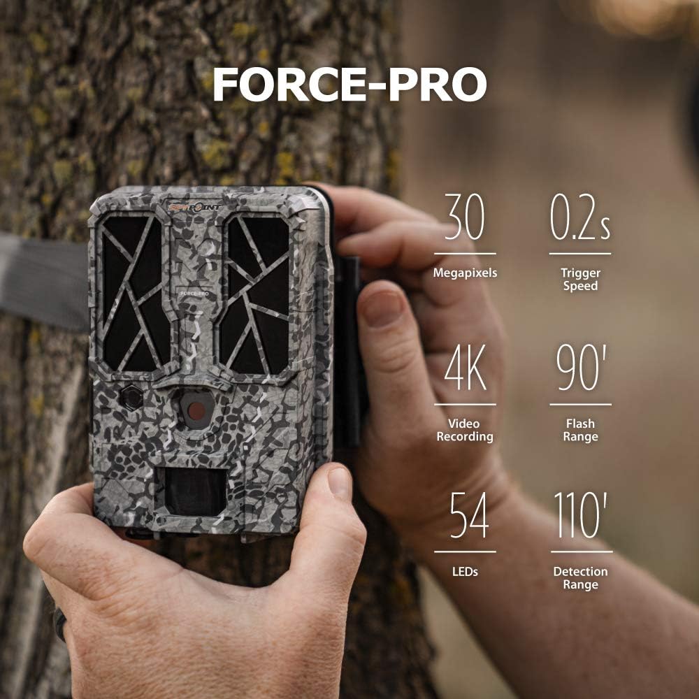 SPYPOINT FORCE-PRO Trail Camera 30MP Photo 4K HD Video w/ 54 Low-Glow LEDs for Image Quality Day or Night