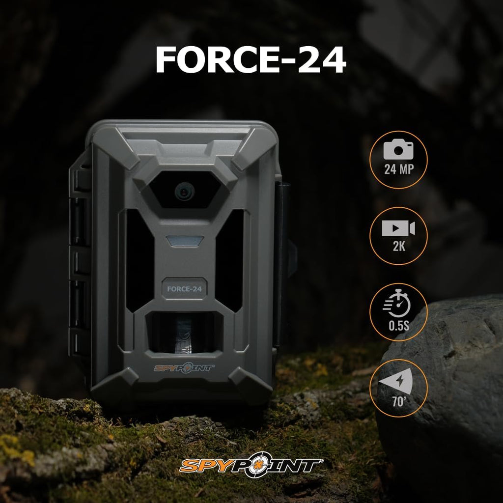 SPYPOINT FORCE-24 Twin Pack Non-Cellular Trail Camera, 2K Video, 24MP Photos, Low-Glow LEDs, Night Vision Game Camera, 70ft Motion Detection, Affordable Trail Cam, Must-Have Hunting Equipment (2)