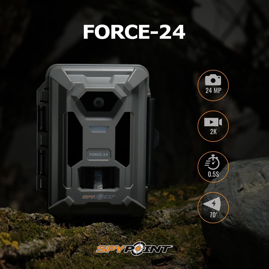 SPYPOINT FORCE-24 Twin Pack Non-Cellular Trail Camera, 2K Video, 24MP Photos, Low-Glow LEDs, Night Vision Game Camera, 70ft Motion Detection, Affordable Trail Cam, Must-Have Hunting Equipment (2)