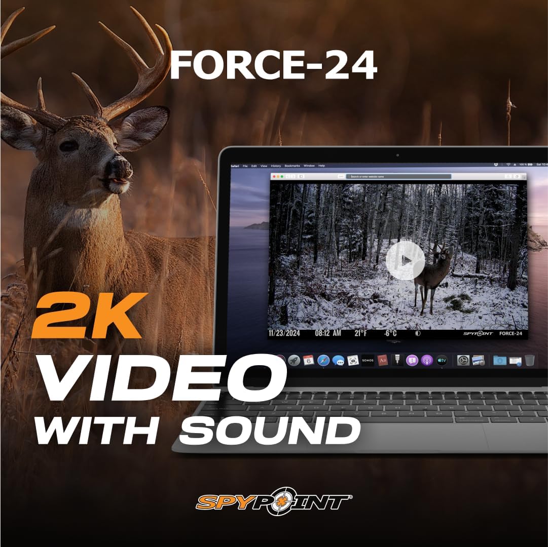 SPYPOINT FORCE-24 Twin Pack Non-Cellular Trail Camera, 2K Video, 24MP Photos, Low-Glow LEDs, Night Vision Game Camera, 70ft Motion Detection, Affordable Trail Cam, Must-Have Hunting Equipment (2)