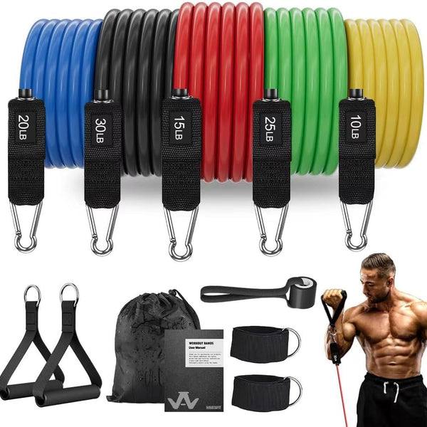 WHATAFIT Resistance Bands Set with Handles - Exercise Bands Home Gym Strength Training Equipment, Includes Door Anchor & Ankle Straps for Full Body Workout Bands, Physical Therapy